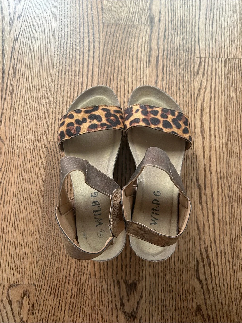 Wedge Sandals with Leopard Print Accent - Brown